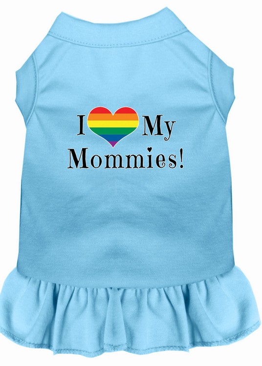 I Heart my Mommies Screen Print Dog Dress Baby Blue XS